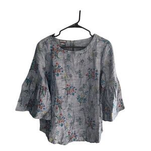 Van Heusen Women's Floral Blouse M Cotton Blend Multicolor‎ Long Sleeve Casual